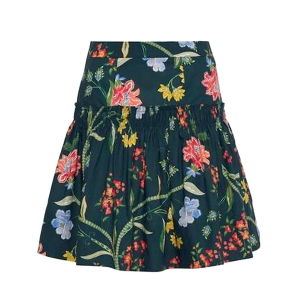 Cara Cara Alessandra Skirt in Ophelia Floral Emerald Poplin High Rise Pleated